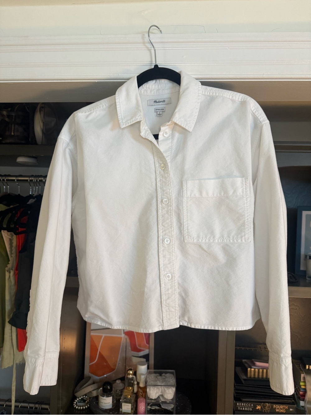 Madewell White Cotton Button-Down Crop Shirt